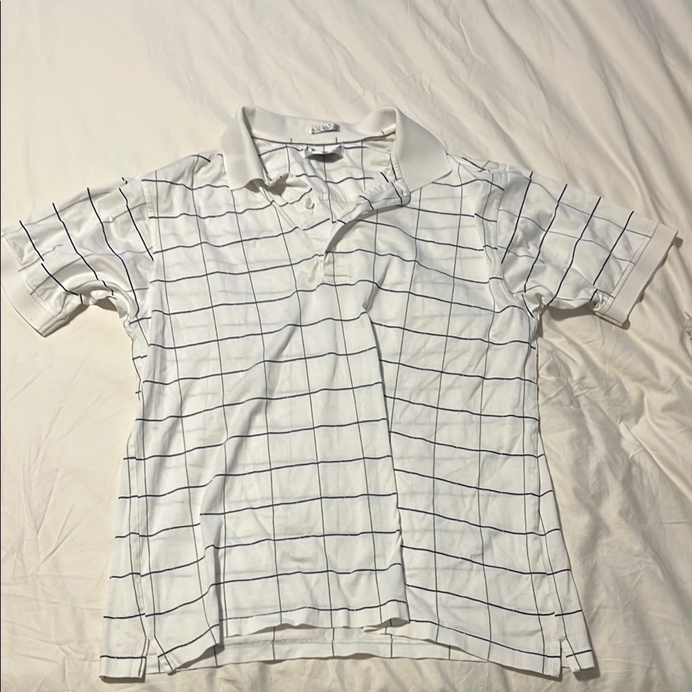 White and Blue Checkered Men's vintage polo